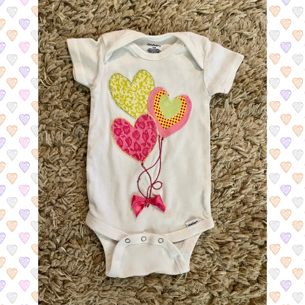 Valentines Balloons appliquéd onesie